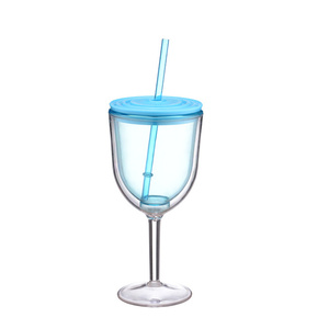 12oz/16oz Custom Plastic Wine Glasses Tumbler Cup with Straw Plastic Cup for Wine