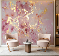 Lukisan Abstrak Marmer Merah Muda Desain Modern Wallpaper Latar Belakang Perekat Tempel Sendiri