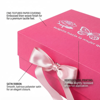 Ensemble d'emballage cadeau rose de luxe sur mesure, boîte rigide pliable à fermeture magnétique avec nœud en ruban de satin