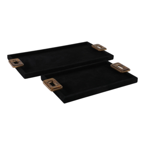 Vassoi Moderni in Legno con Manici Quadrati, Finitura in Velluto Nero, Vassoio Decorativo per Tavolino da Caffè e Centrotavola - Product Image 3