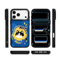 Coque de téléphone AG Feeling Black Edge avec motif chat bleu cerise pour iPhone 17, 17 Pro Max, 16 Pro, 15 – Coque magnétique
