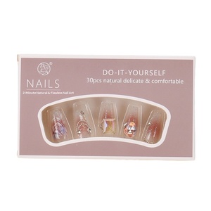 Ongles press-on haut de gamme œil-de-chat faits main, avec motifs floraux et strass, boîte de 30 pièces, prêts à poser - Product Image 5