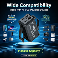 Power Bank Pengisian Cepat 60000/80000mAh 22.5W dengan 4 Kabel Terintegrasi, Lampu Camping LED, dan Output Multi-Port (USB-A + USB-C)