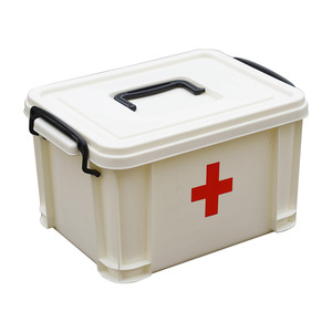Caja de plástico para medicamentos, botiquín de primeros auxilios portátil de doble capa con 10 rejillas para uso doméstico, color blanco marfil transparente - Product Image 4