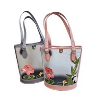 Sac seau portable en PVC transparent givré, imprimé bambou, brodé à la main, style chinois moderne, pour femme, été