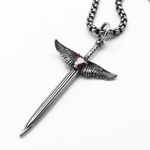 Colgante de Diamantes de Joyería Vintage de Acero de Titanio, Collar con Colgante de Espada de Ángel Vintage de Acero Inoxidable 316, Joyería para Hombre - Product Image 2
