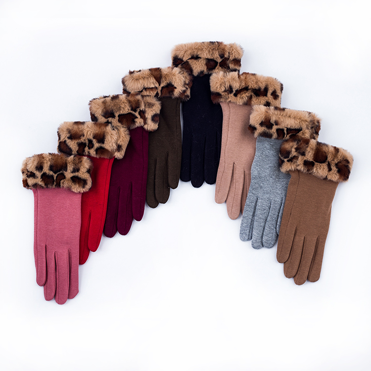 Леопардовые женские зимние перчатки с манжетами из искусственного меха от производителя перчатки с леопардовым принтом меховые перчатки
