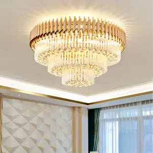 Moderne Retro Schakelaar Controle Plafondlamp Eetkamer Golden Crystal Verlichtingsarmaturen Fancy Crystal Led
