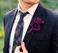 Cravate en polyester tissé violet foncé olive, motif chrysanthème, textile écologique, cravates sur mesure pour hommes