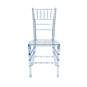 Pas cher Vente de gros Chaise Chiavari transparente en plastique résine cristal Fabricant de chaises de mariage en acrylique doré