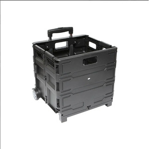Carrito de Compras Plegable Portátil de Plástico con Asa y 4 Ruedas, Color Negro - Product Image 3