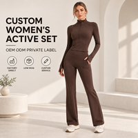 Ensemble deux pièces personnalisé pour femme avec col mandarin et demi-zip, pantalon évasé taille haute pour le jogging en extérieur et les séances d'entraînement physique