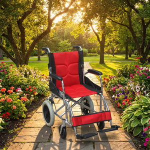 <span class=keywords><strong>Fauteuil</strong></span> roulant portable en aluminium avec dossier pliable, coussin rembourré rouge, chaise de transport JN873LAJ, roues arrière en PU de 12 pouces, B2B - Product Image 2
