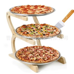 Wooden pizza baking <b>pan</b> multi-tier storage rack, kitchen countertop tray rack, dessert and bread rack, restaurant pizza <b>pan</b> - Product Image 2