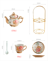 Ensemble de tasses à café et de soucoupes en céramique de luxe de petite taille européenne avec bordure dorée, ensemble de thé de l'après-midi pour la maison avec porte-tasses