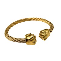 Mode plaqué or en acier inoxydable Double tête Lion loup tête de léopard Bracelet câble torsadé fil hommes femmes Bracelet manchette ouvert