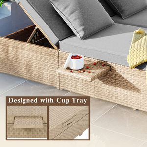 Chaises longues doubles d'extérieur, chaises inclinables en rotin tressé pour patio avec dossier et assise réglables, ensemble <span class=keywords><strong>de</strong></span> conversation pour 2 personnes - Product Image 5