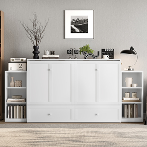 Queen Size Murphy <strong>Bed</strong> with Spacious Storage Drawers and Shelves, Ideal <strong>for</strong> Guest Rooms or Compact Bedrooms,White - Product Image 2