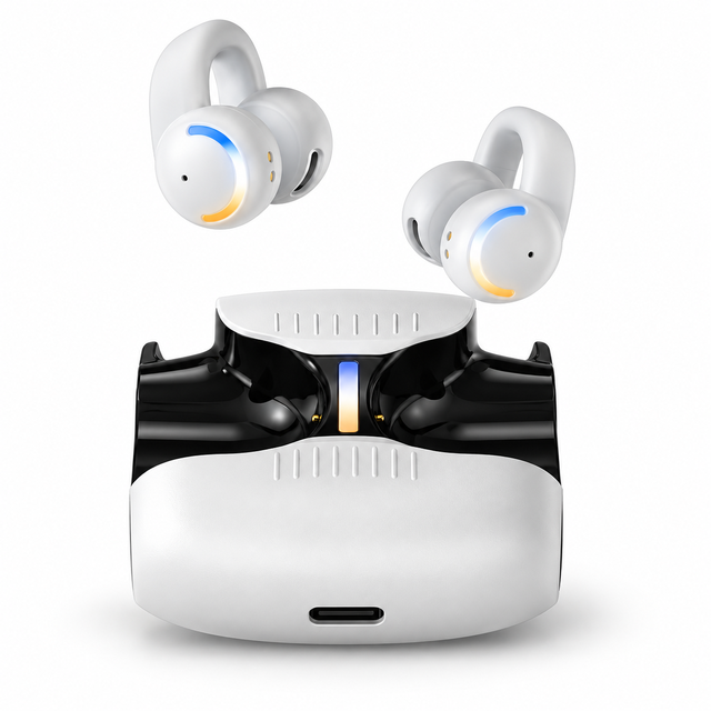 Secure Fit Clip on Wireless Headphones Open Ear for 5.3 TWS Earbuds LED Indicator for Sport Running 6 Hours Playtime ANC
