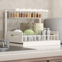 Étagère sous évier en métal robuste et peu encombrante, panier de rangement amovible pour ustensiles de cuisine