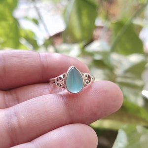 Anillo con Bisel de Calcedonia Acuática, Plata de Ley 925, Gema Natural en Forma de Lágrima, Cabujón Hecho a Mano, Joyería para Fiestas, Venta al por Mayor - Product Image 5