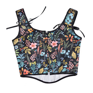 Top Corset Vintage con Estampado Floral para Mujer, Estilo Retro Francés, con Cordones, Bustier con Varillas, Tirantes de Lazo, Top Corto - Product Image 6