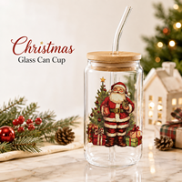 YUANHE Tasse à café en verre borosilicate de Noël avec couvercle en bambou et paille, compatible lave-vaisselle et micro-ondes, réutilisable, grande capacité, moderne, pour jus