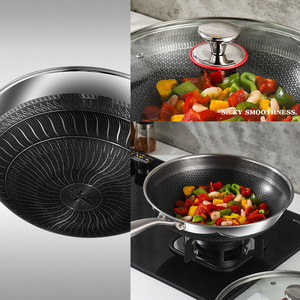 Wok en acier inoxydable 316L, double face, nid d'abeille, antiadhésif, pour cuisinières à gaz et à induction - Product Image 1