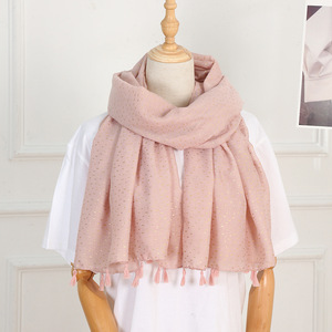 New Bronzing Polyester Dot Foil Print Square Scarf Women's Muslim Spring Summer Thin Fashionable Tassel <strong>Gauze</strong> All-match - Product Image 4