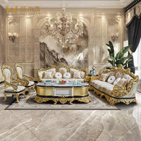 Canapé sculpté en bois massif de chêne de style français Weimusen FS988, luxueux, style européen, accents en feuille d'or, tissu importé