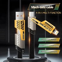 Cable de Datos USB/Tipo C a Tipo C/8 Pines de Carga Rápida con Carcasa de Metal y Nailon Multifunción 4 en 1 para iPhone 15/16 y Android