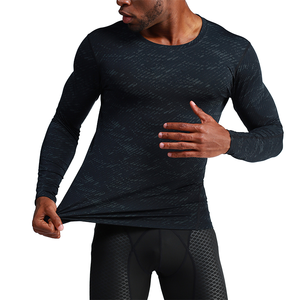<b>Men's</b> Long Sleeve Sporty <b>Compression</b> <b>Shirt</b> With Pattern Quick Dry Knitted Spandex Polyester O-Neck Slim Fit - Product Image 1