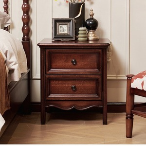 French Style Solid Wood Nightstand With Drawer And <b>Shelf</b> Mahogany Classic Bedroom Storage Furniture - Product Image 1