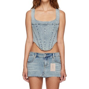 Conjunto de Dos Piezas Estilo Casual de Verano para Mujer, Top Corto Estilo <span class=keywords><strong>Vaquero</strong></span> con Espina de Pescado y Falda Corta - Product Image 1
