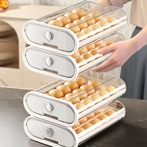 2023新款宠物自动滚动冰箱鸡蛋收纳盒18格塑料抽屉鸡蛋托盘可堆叠透明蛋架