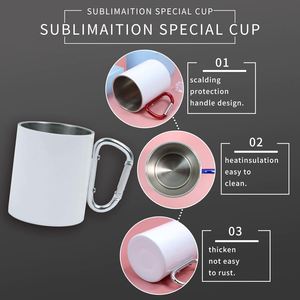Taza de Café de Acero Inoxidable para Sublimación, 220ml/300ml, para Camping, Senderismo, Deportes al Aire Libre, Viajes, con Mosquetón - Product Image 5