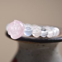 Lotus Fun chine gros naturel rose cristal bleu aigue-marine pierre perles Rose fleur extensible anneaux bijoux fins pour les femmes