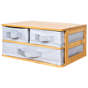 Cosmetic Storage <b>Box</b> Desktop <b>Vanity</b> Organizer With Drawers Large Capacity Makeup Organizer Gray And White Cloth Material - Product Image 5