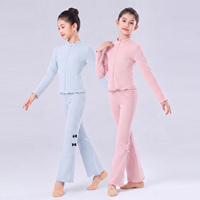 Conjunto de 2 Piezas de Danza para Niñas, Otoño-Invierno, Chaqueta con Cierre y Cuello Alto de Forro Polar y Pantalones Acampanados, Traje Cálido para Práctica de Ballet