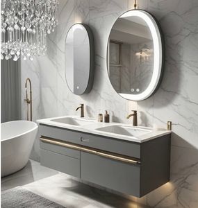 Wooden Gray Bathroom Storage Cabinet Customize Shelf Bathroom <b>Vanities</b> Set <b>With</b> <b>Drawers</b> and Mirror - Product Image 2