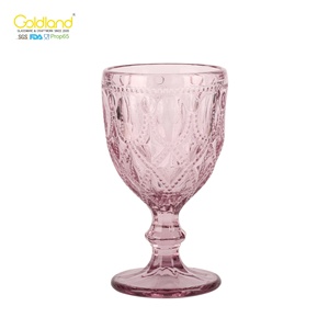 Calice di acqua colorato goffrato <span class=keywords><strong>rosa</strong></span> caldo vendita <span class=keywords><strong>rosa</strong></span> vetro Vintage personalizzato tazza di vetro colorato personalizzato calice di vetro - Product Image 2