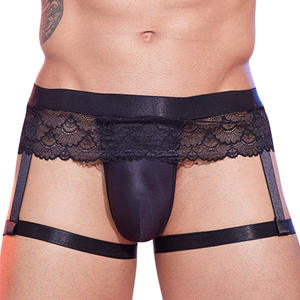 Sous-vêtements pour hommes, culottes en dentelle, poche bombée, string, tanga avec jarretière - Product Image 5