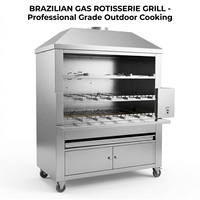 Grill rotatif automatique à charbon de bois en acier inoxydable pour brochettes brésiliennes, usage commercial extérieur professionnel pour restaurant et jardin