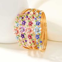 Gelang Bunga Enamel Berlapis Emas Paduan Logam Berhiaskan Rhinestone Gelang Bunga Berwarna-warni Perhiasan Vintage untuk Wanita Grosir
