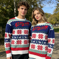 Sweater Rajut Natal Motif Jacquard Huruf Candy Cane Warna-Warni Kerah Bulat Lengan Panjang Kasual Terlaris