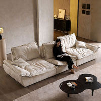 Canapé moderne en velours doux style nuage avec dossier réglable, couleur crème, assise large, pour salon et maison