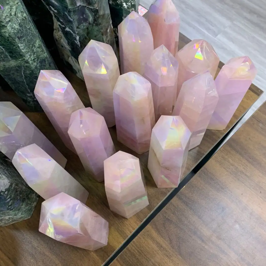 Rose Quartz Stone Natural Crystal Polished Big Size Angel Aura Rose Quartz Tower Pink Point Fengshui Wand Healings Reiki Crystal Stone