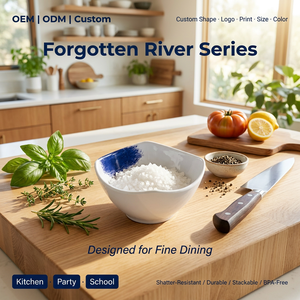 Assiette en mélamine personnalisée OEM ODM, 4,5 pouces, motif géométrique, bol à soupe à quatre côtés, éclat bleu, pour café, bistrot, vente en gros, mariage, banquet - Product Image 1