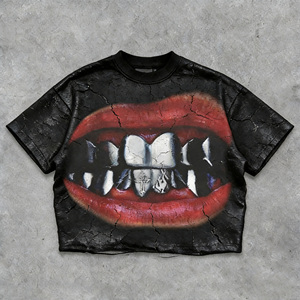 Custom 100% Cotton Oversized Heavy Weight Heat-Transfer Printing <b>Vintage</b> Breathable Full Print <b>Graphic</b> <b>Tee</b> Cropped Men's T-shirt - Product Image 3