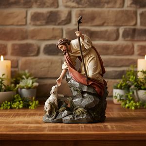 Figura Decorativa Navideña de Resina, Hecha a Mano, Realista, Pintada a Mano, Religiosa, Católica, de Jesucristo y Ángel - Product Image 1